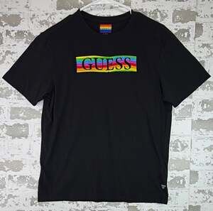 GUESS Men's Black Rainbow Logo Graphic Crew Neck Short Sleeve Cotton Knit M